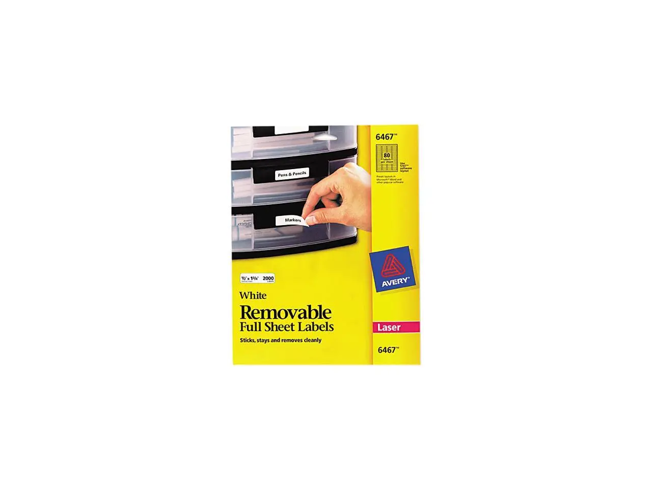 Avery 6467 Removable Inkjet/Laser ID Labels, 1/2 x 1-3/4, White, 2000/Pack