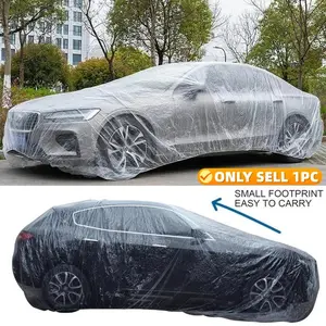 Universal Waterproof Car Cover, Pe Film Material, Full Vehicle Protection, Full Coverage, Transparent One-Use Car Cover, Transparent Design, Indoor Use and Storage, Easy Portability