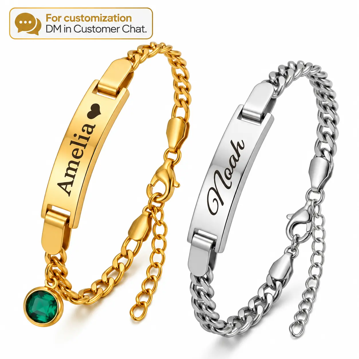 JEXIVA Personalized Engraved Stainless Steel Baby Name ID Bracelet-Anklet, Gold/Silver/Rose Gold, Secure Clasp, Waterproof Non-Tarnish Adjustable Chain Jewelry, Gift-Boxed for Newborns, Kids, Babies (Birthday, Baptism, Graduation Presents)