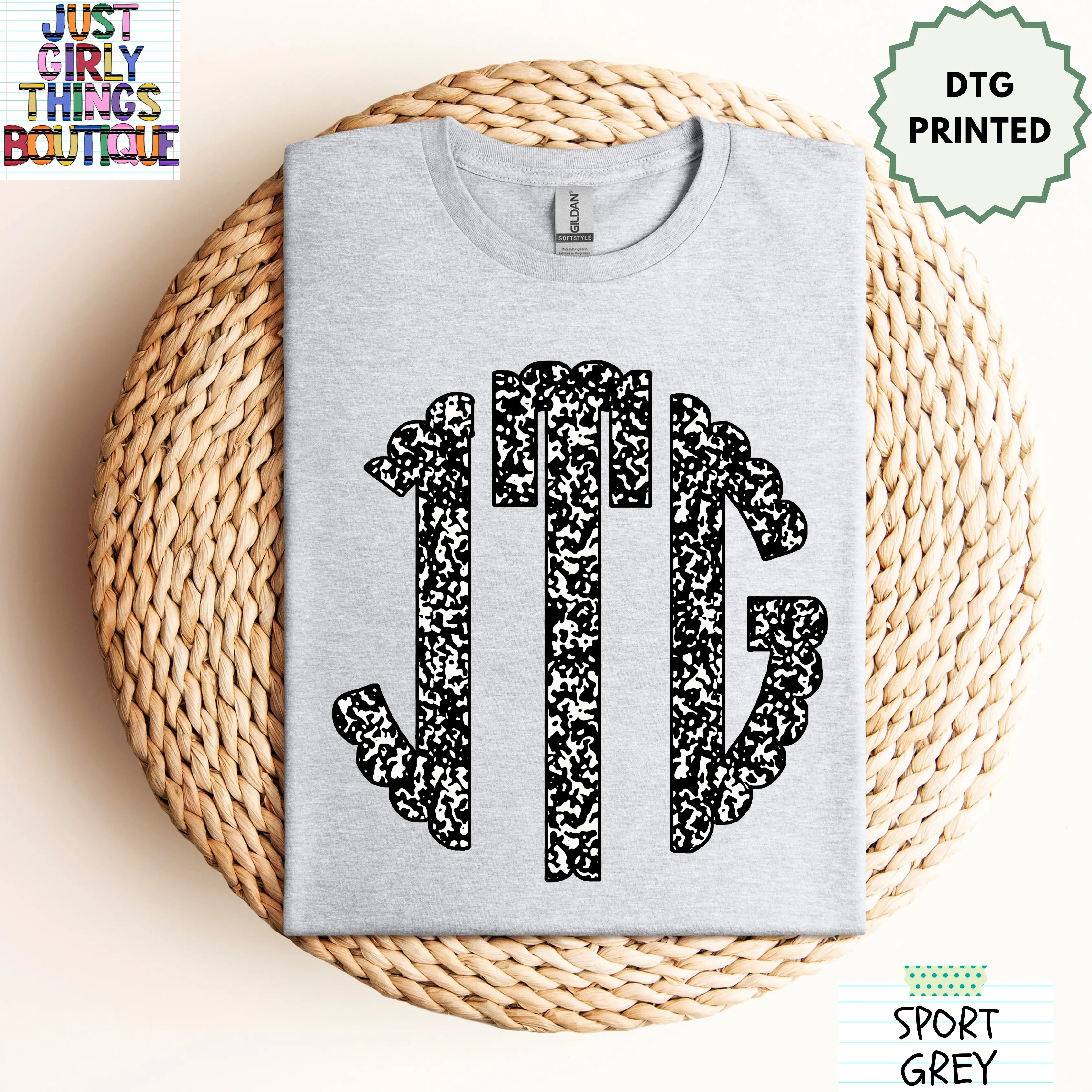 Custom Teacher Composition Notebook Monogram Shirt (Leave First Name Initial, Last Name Initial, Middle Name Initial in Notes at Checkout) - Gildan 64000 Softstyle/Gildan 5000 Heavy Cotton Tee -  Custom Monogram Shirt, Teacher Monogrammed Shirt