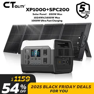 Black Friday Deal Ctolity XP1000 Powerbank 1600W Portable Power Station Powerbanks with 200w Solar Panel Camping Solar Generator 1024Wh Lifepo4 Battery