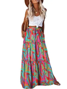 EARKOHA Womens Casual High Waist Tie Paisley Print Long Maxi Skirt with Pockets Leggings Cute mermaid skirt Black Floral outfits Bohemian Boho outfits