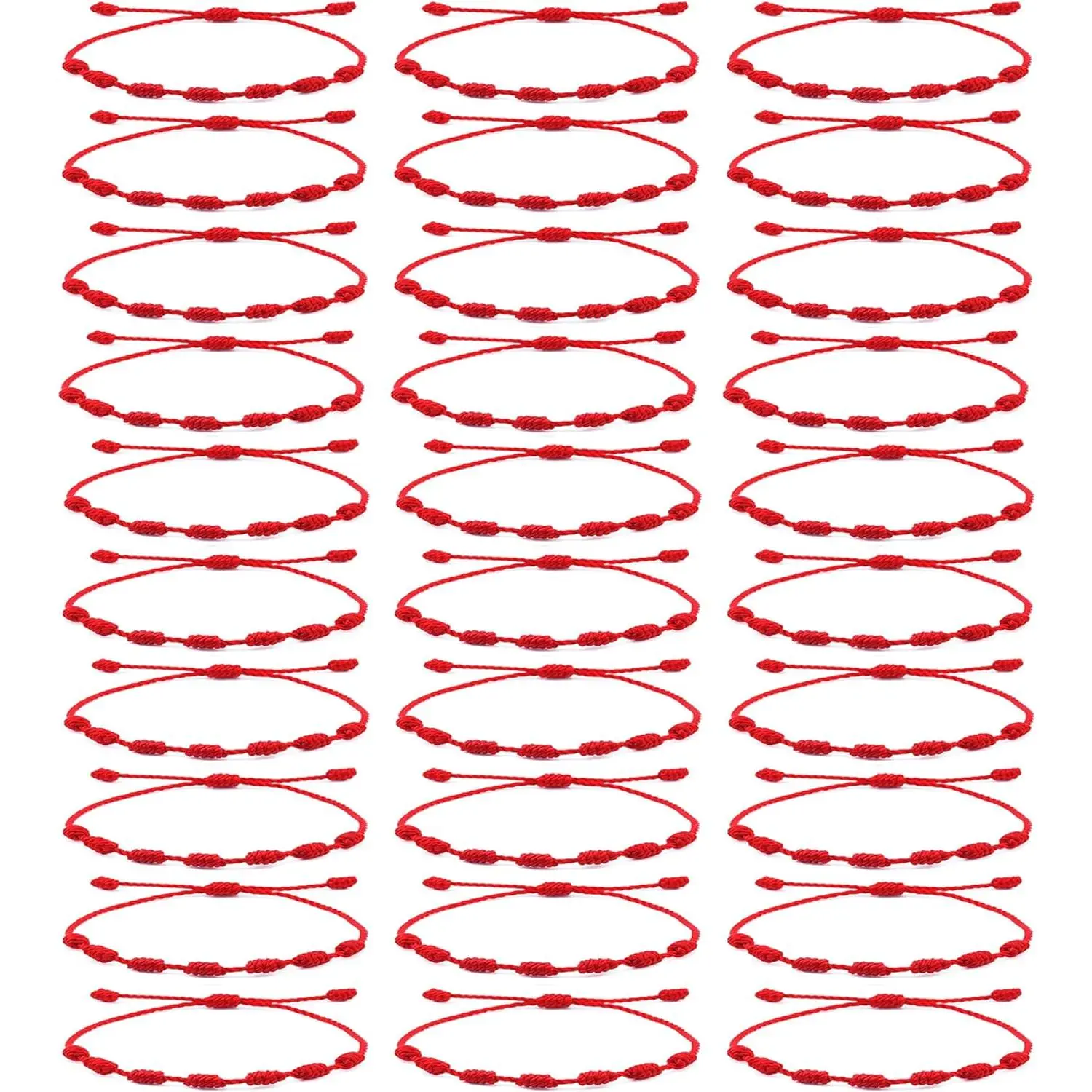 30pcs String Bracelets Lucky Friendship Cord Bracelet Adjustable Handmade Red 7 Knots Rope Bracelet Kabbalah Amulet for Protection Good Luck