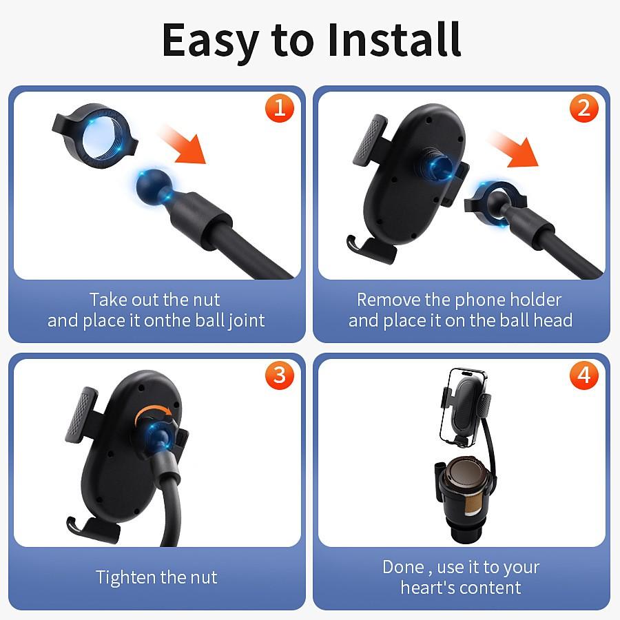 Cup Holder Phone Holder, 2026 Upgraded 3 in 1 Car Cup Holder Expander with Adjustable Base Long Gooseneck 360° Rotation, Cup Phone Holder for Car Fits All Smartphones and Most Bottles