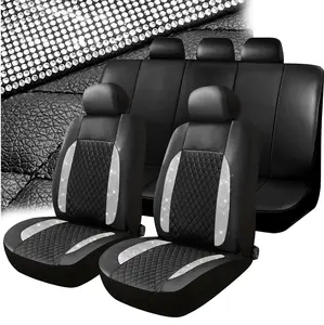 Bling Diamond Leather Car Seat Covers 5 Seats Cover Front Rear Full Set Protector Cushion