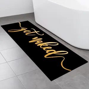 Style Minimalist Text 'get Naked' Long Rug, Anti-Slip Carpet for Bedroom Bathroom Corridor, Modern Runner Rug, Home Decor Rug