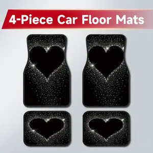4PCS Black Silver Glitter Heart Car Floor Mats - Sparkly Love Pattern, Wear-Resistant, Easy-Clean Carpet Liners, Romantic Glam Interior Decor for Sedan SUV Truck Van, Ideal Gift for Her