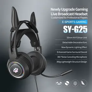 Sy-G25 New Cool RGB Glowing Gaming Headset, Wired Over-Ear Computer Earphone with Surround Sound, Bass, Live Streaming, Music Listening