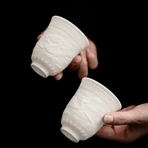 Dragon Phoenix Auspiciousness, 3D Relief Porcelain Tea Cup, Ceramic Teapot Set, Master Cup, Personal Use, Large Capacity, Elegant Design