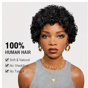 100% Human Hair Short Pixie Wig, Natural Black 1B Curly Cut Wig for Women, Soft Full Layered Glueless Wig, Lightweight Breathable Cap, Chic Everyday Ready Wig