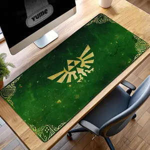 Zelda Galaxy Mouse Pad - Hylian Tri-Force Symbol Desk Mat, Green Space Hyrule Pad, BOTW Starfield Decor, Link Gift