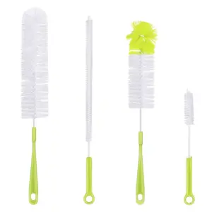 Bottle Brush Set, Long Handle Flexible Cup Cleaner, Wine Bottle & Thermos Cleaning Brushes, 4-Piece Home Cleaning Kit, Descaling Tool