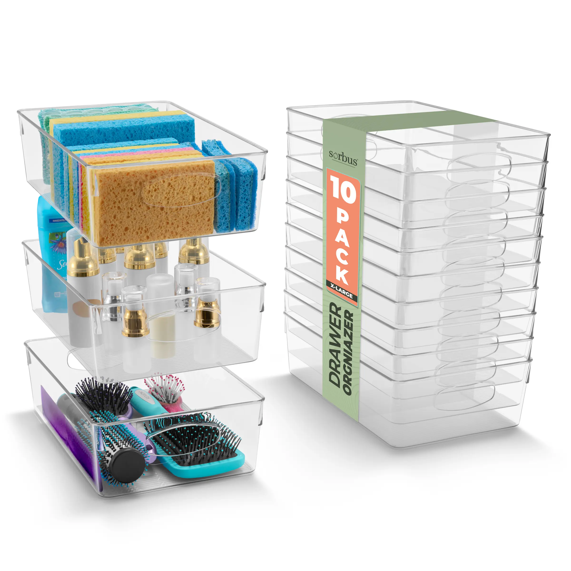 Sorbus XL Clear Plastic Storage Bins 10 Pack with Handles, Ideal for Pet and Kitchen Organizing, Freezer, Pantry, Fridge & Freezer Organizer Transparent Boxes