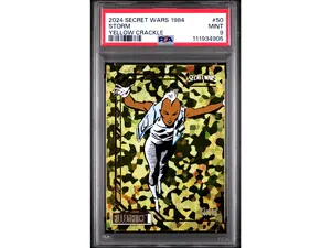 2024 Upper Deck Marvel Allegiance Secret Wars 1984 Yellow Crackle Storm #50 /149 PSA 9