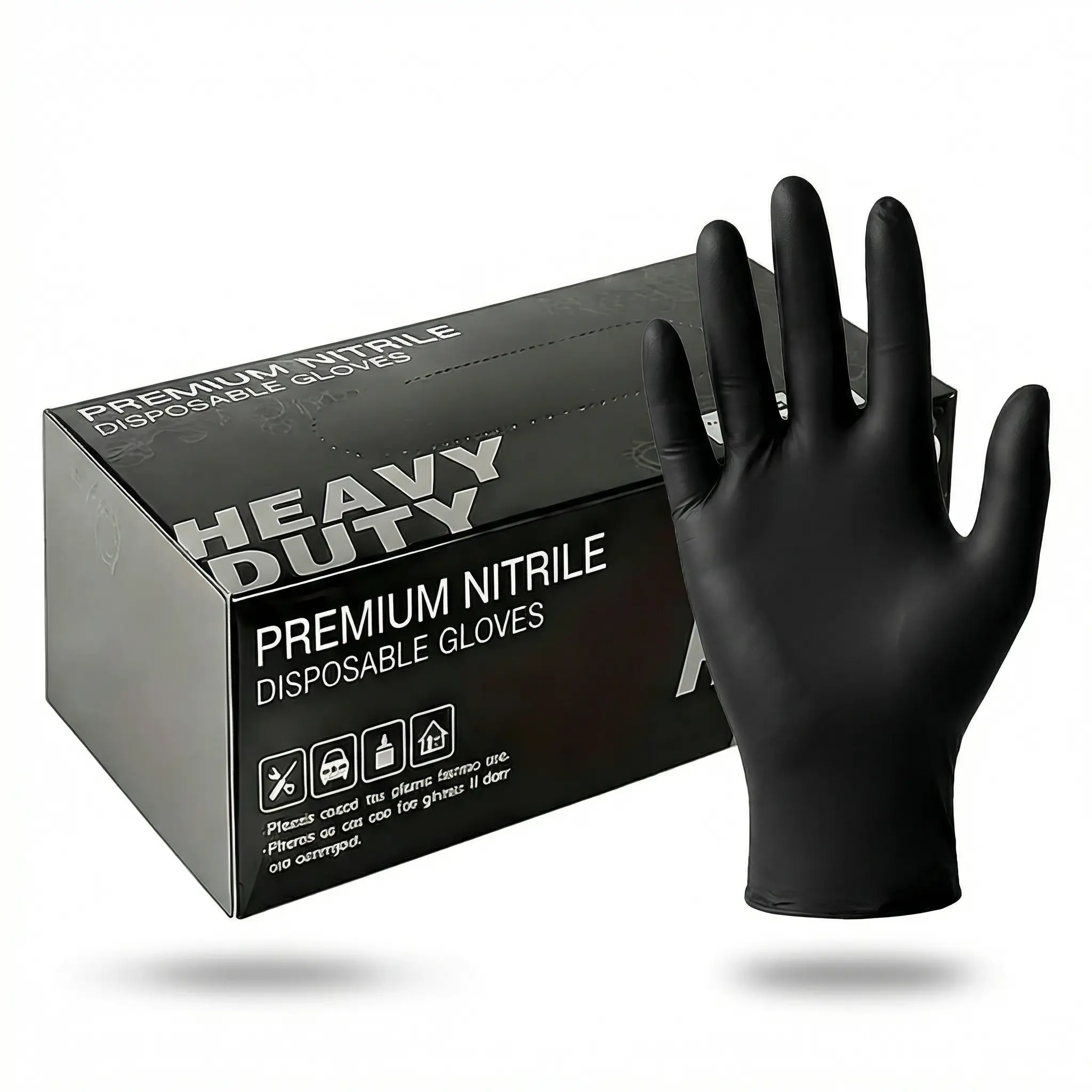 gpcraft Disposable Black Nitrile Cleaning Gloves - Synthetic, Latex-Free, Powder-Free, Food-Grade, Touch Screen Friendly, Extra Thick, High-Resistance, Work-Safe, Ambidextrous for Cooking, Beauty (Pack of 100, S, M)