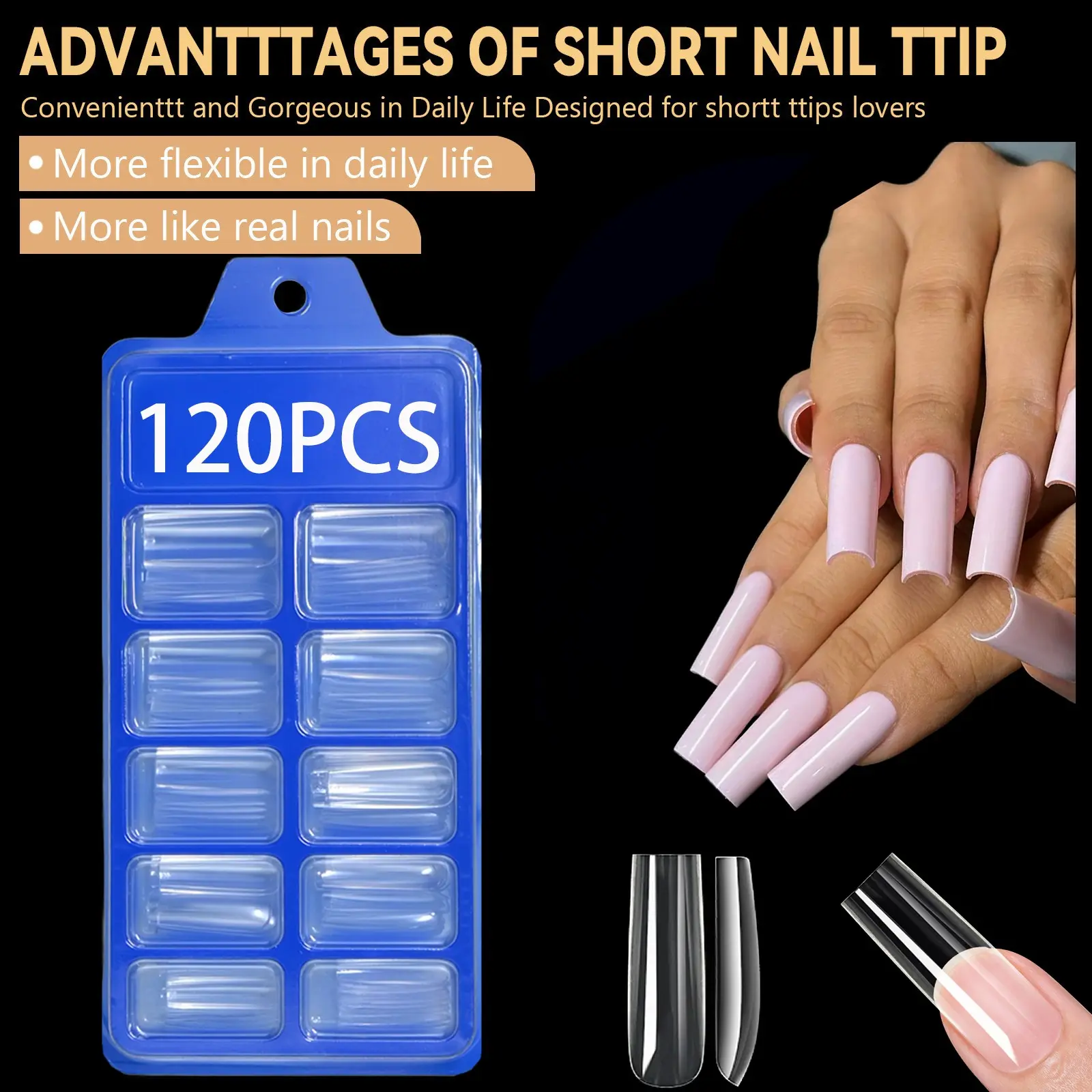 1 Box 120 Pieces Transparent Gel Nails, False Nails, DIY Fake Nails, Super Long Square Shape, No Trace, Easy Peel Off, Ideal for Girls & Women, Nail Art DIY, Salon Use, Press On Sets