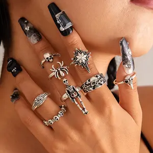 Halloween Gothic Skeleton Skull Ring Set Punk Style Spider Eight Piece Ring Collection Luxury Rings for Women and Men Elegant Accessories for Festival Parties and Unique Fashion Statements engagementrings rings men promise rings gf