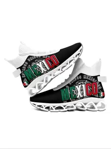 Men's Mexico Flag Print Lace Up High Top Sneakers, Casual Comfortable Sports Running Shoes, Male All-match Round Toe Athletic Shoes for Training & Daily Wear
