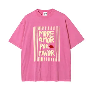 More Amor Por Favor Pink Stripe Print Washed Oversized T-Shirt | Y2K Spanish Love Aesthetic Casual Tee Love Quote