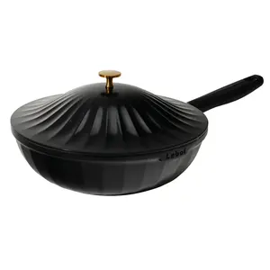 Nonstick Ceramic Sauté Pan with Lid – Titanium Cast Aluminum Cookware, PFAS-Free, Compatible with All Stovetops – Midnight Onyx