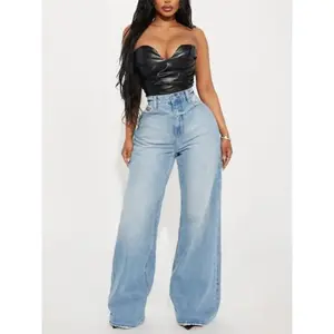 Back In The Game Baggy Jeans - Medium Wash Wide Leg Denim Trousers for Women's Fashion