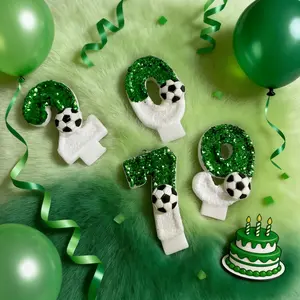 Soccer Number Birthday Candle - Green Glitter Football Themed Cake Topper for Kids Sports Birthday Party