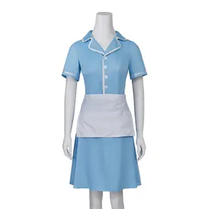 Musical Waitress Jenna Cosplay Costume Blue Maid Dress Uniform with Apron Broadway Theatre Stage Performance Outfits Dress