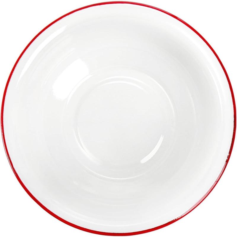 3 Pack 8 Inch Enamel Bowl, 34 Oz Large Enamel Mixing Bowl Wide Enamel Salad Bowl with Red Rim,  White Enamelware for Soup, Fruit, Pasta