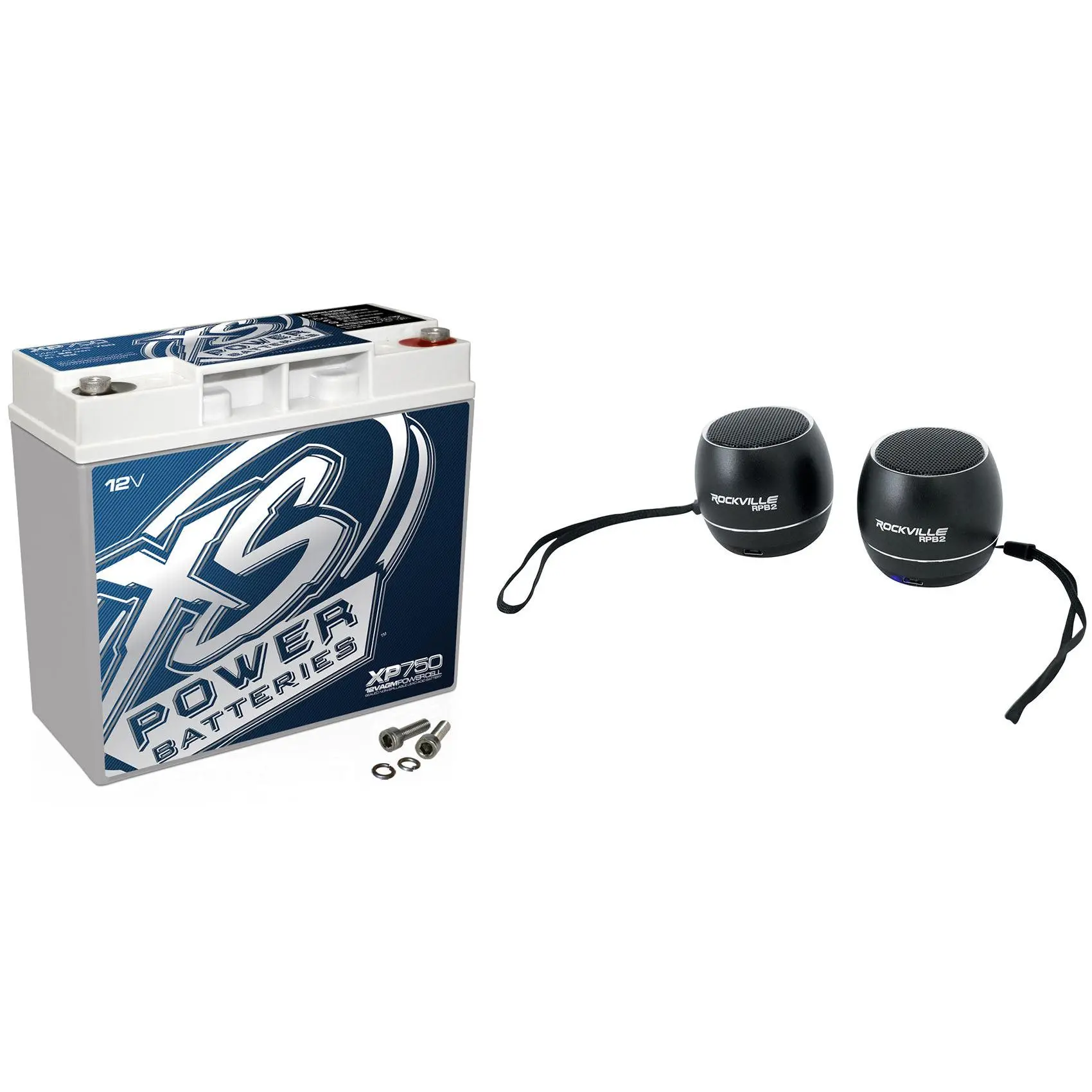 XS Power XP750 750W Active Multimedia Car Audio Power Cell Battery - 2 Wireless Hands-Free Bluetooth Adapter Speakers, Commercial Car Sound System Emergency Batteries