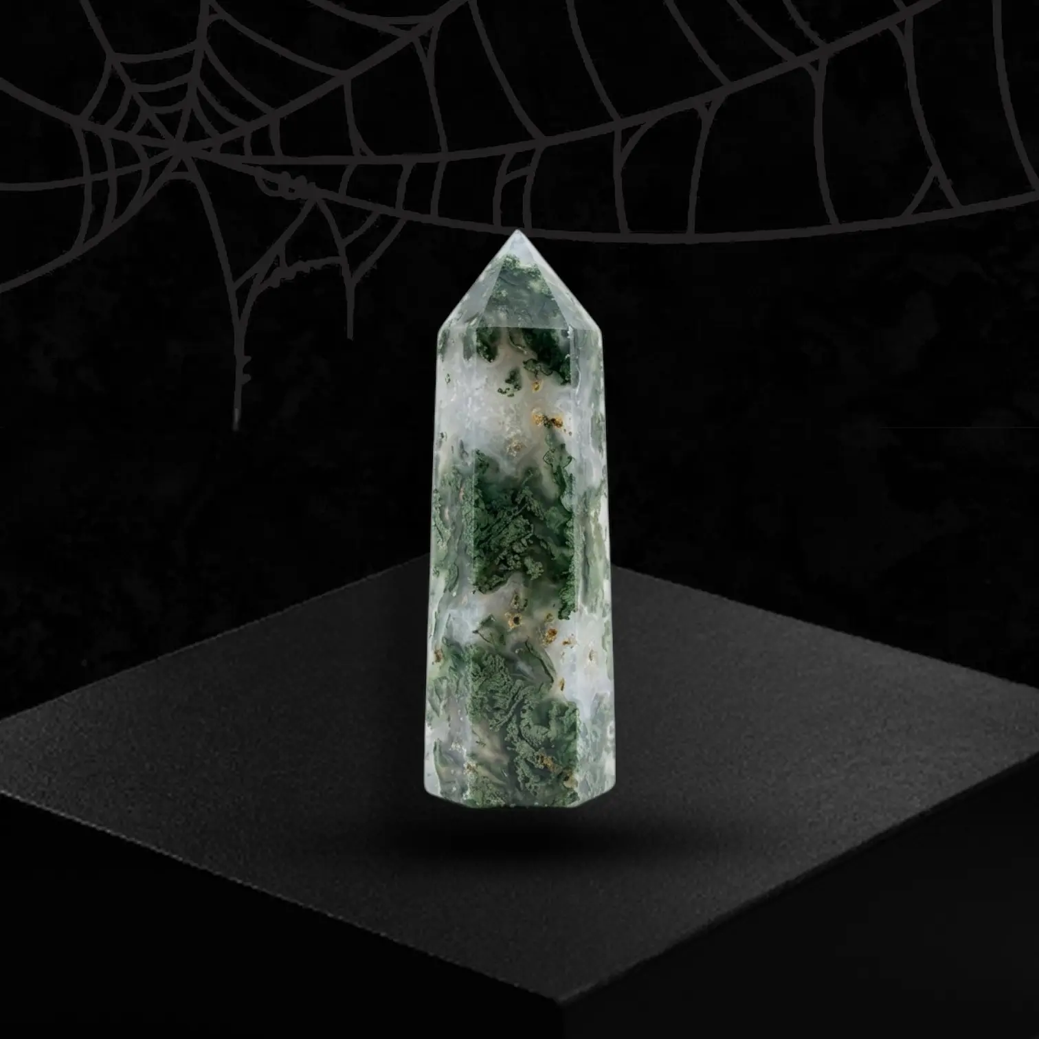 Natural Moss Agate Hexagonal Point Tower Wand, Unisex Spiritual Tool for Gemini, Virgo, Taurus - Chakra Home Decor That Clears Mental Fog