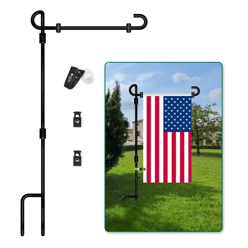 Szhlux Garden Flag Stand, 35.4 Inch Durable Metal Powder Coated Outdoor Flag Holder, Weather Resistant, Easy Assembly, Yard and Garden Decor, Garden Decoration