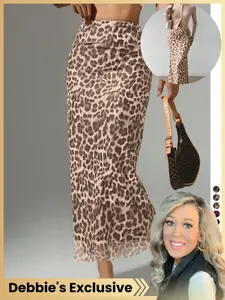 【LovelyWholesale】Women's Leopard Print High Slit Fitted Skirt, Stylish and Trendy Design for Casual or Night Out, Perfect for Summer Fashion， Perfect for All Seasons