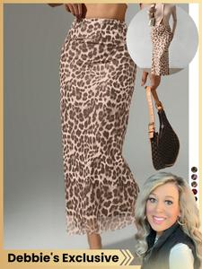 women's leopard print high slit fitted skirt, stylish and trendy design for casual or night out, perfect for summer fashion