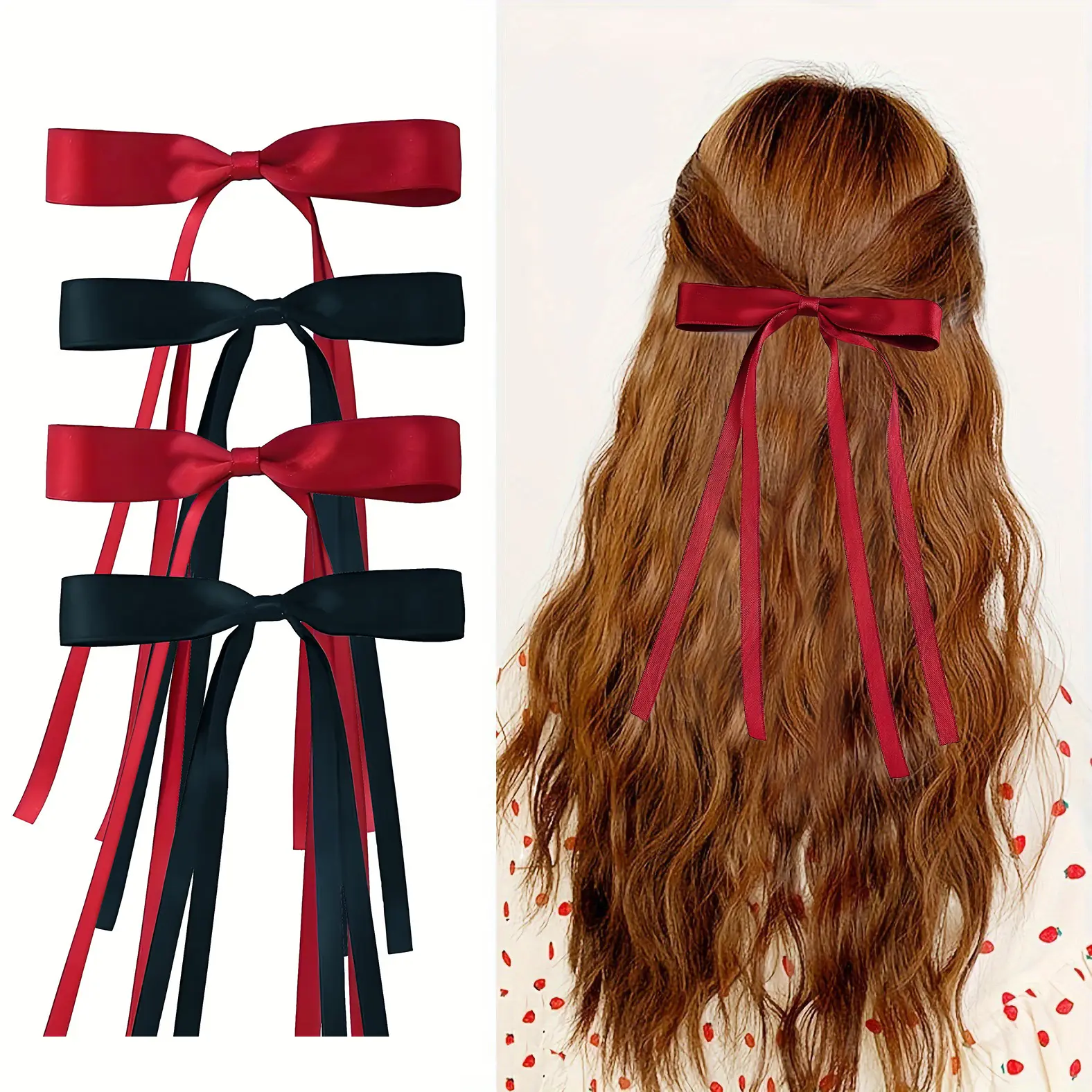 4 PCS Hair Bows for Women,Hair Ribbon HairBows With Long Tail,Hair Bow Clips Hair Barrettes forWomen Accessories,silky clip,pretty bow，Christmas Headband Holiday Favors，silky clip，butterfly clip，Christmas Day hair accessories and decorative gifts