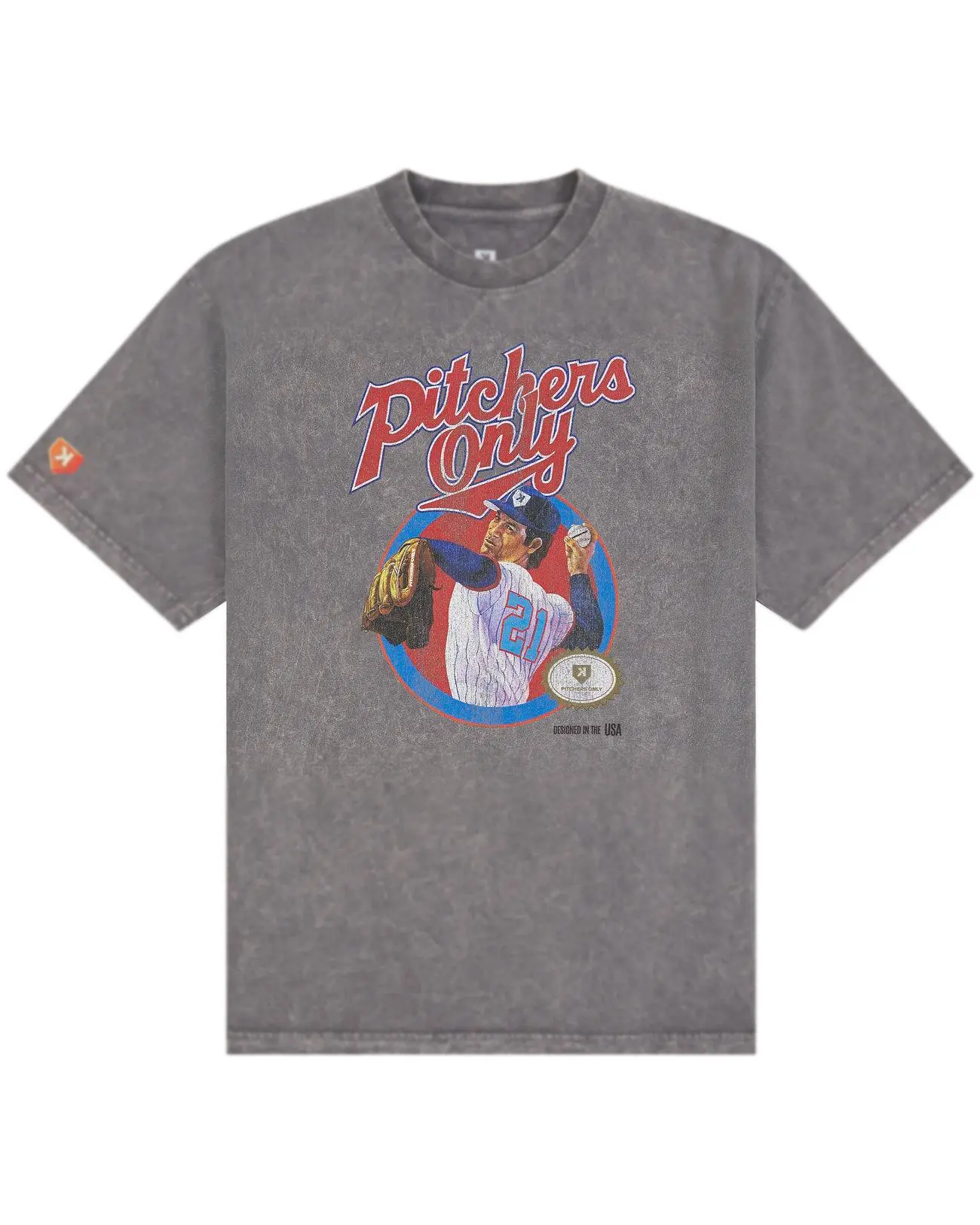 Men's Baseball T-Shirt, Pitchers Only Retro Game, Oversized Boxy Fit, Garment Washed, Dropped Shoulder