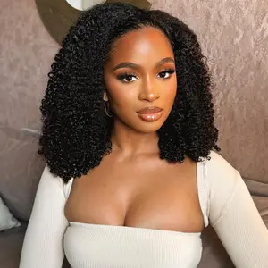 STYLE ICON Wear Go V Part Wig Human Hair Kinky Curly Wigs 180% Density 18 Inches Natural Color Beginner Friendly Glueless Wigs for Comfortable Wear