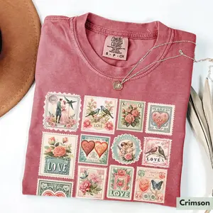 Comfort Colors Vintage Valentines Shirt Womens Valentine's Day Vibes Shirt Valentine Stamps Shirt Cute Gift for Best Friend Tee Love Shirt