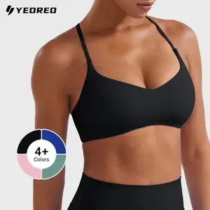 YEOREO Y Back Sports Bras for Women Padded Racerback Bra Paisely Light Impact Adjustable Straps Gym Workout Tops summervibes Hollow Back Activewear Cross Back Bra Breathable Mesh