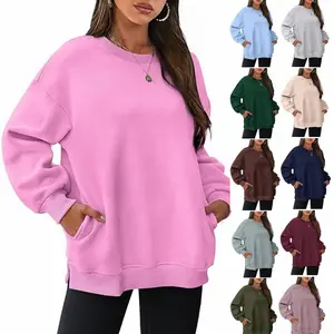2025 Women's Hot-Selling Round Neck Pullover Oversized Loose Fleece-Lined Long Sleeve Sweatshirt