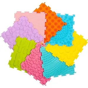 8 Pcs Sensory Mats Sensory Tiles Puzzle Floor Mat for Kids Sensory Room Different Patterns and Colors Silicone Massage Orthopedic Mat for Children with Autism