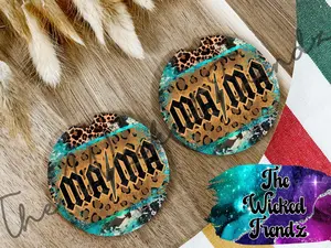 Cute Car Coasters Set of 2 Mama Leather Leopard Print Country Western Pattern Cute Car Truck Accessories Decor Cup Holder New Car Gift Car Decoration Women Girl Car