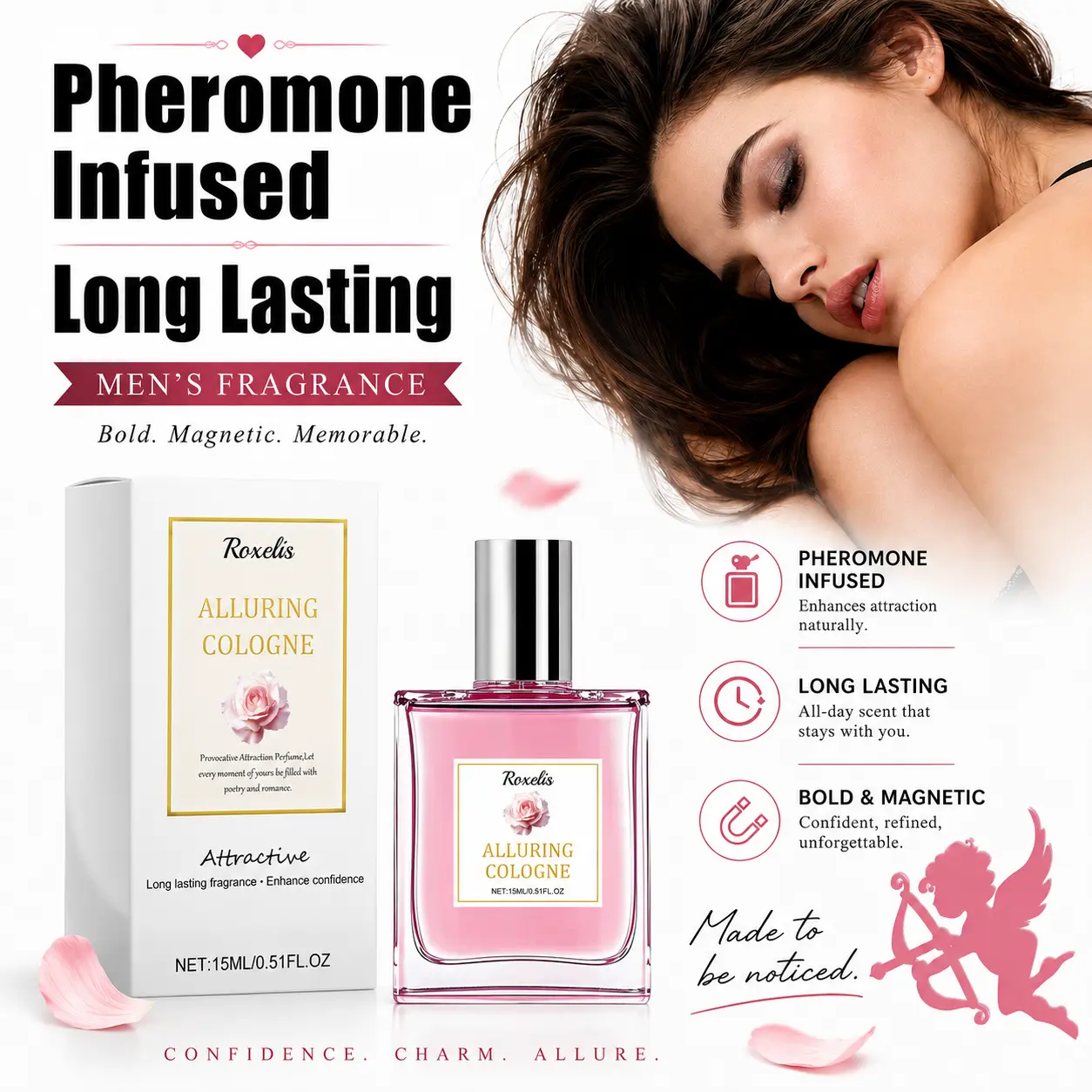 Roxelis Pheromone Infused Rose Perfume for Ladies, Soft Fresh Aroma, Long Wear, Create Romantic Dating Vibe & Enhance Femininity Charm