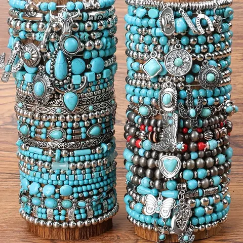 Unisex Vintage Boho Western Vibe Beaded Charm Bracelet Set - 5/16/19/24pcs Layered Jewelry with Charms, Casual Fashion Accessory for Birthday, Music Festival Wear