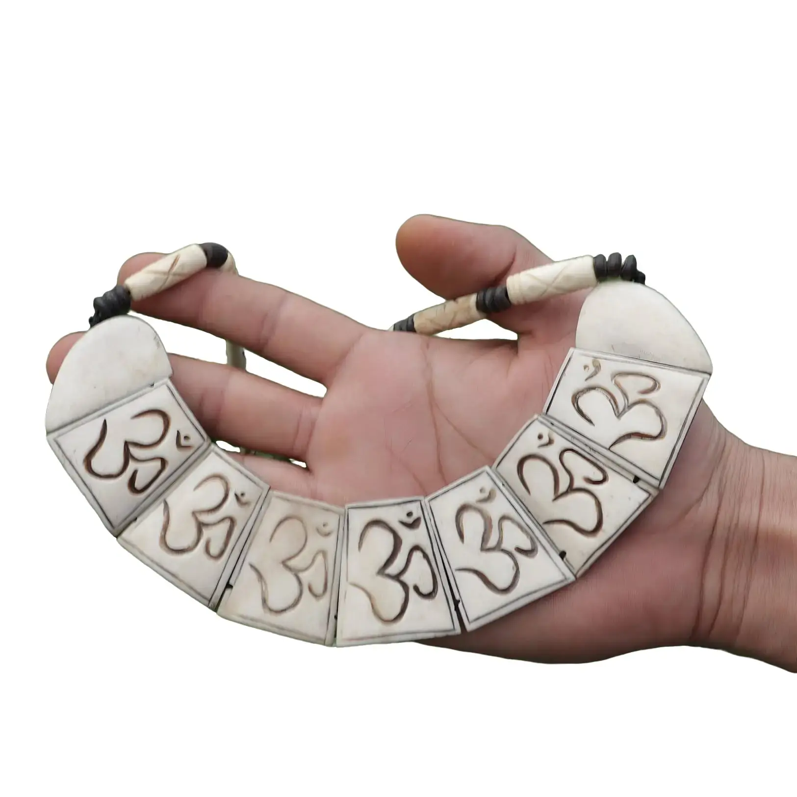 Boho Om Buddha Necklace Jewelry And Bracelet Set, Natural Yak Bone Necklace Artisan Jewelry Bohemian