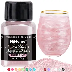 LIGHT PINK NiHome Edible Food-Grade Glimmer Powder Glitter Luster Dust Metallic Food Decorating Sprinkle Glimmery Dust for Drink Wine Beverage Cake Candy Dessert Bakery Restaurant Vegan