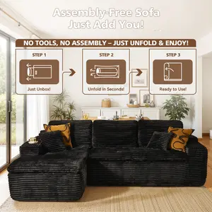 106 Inch Cloud Sectional Couch,Modern Modular Sectional Sofa with Deep Seat,Corduroy Boneless Couches with L-Shape Chaise for Living Room Bedroom,No Assembly Required