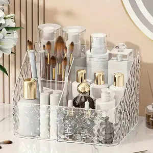 Acrylic Makeup Organizer Box with 4 Compartments, Transparent Cosmetic Storage, Cosmetics Organizer Storage for Bathroom & Desk Accessories, Durable No Fragrance Material, Beauty Supplies Organizer