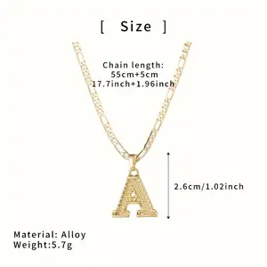 14K Real Golden Plated 1pc Jewelry Initial with 26 English Letters Pendant Necklace for Men & Women - Unique Design, Ideal for Any Occasion Cuban Link Chain