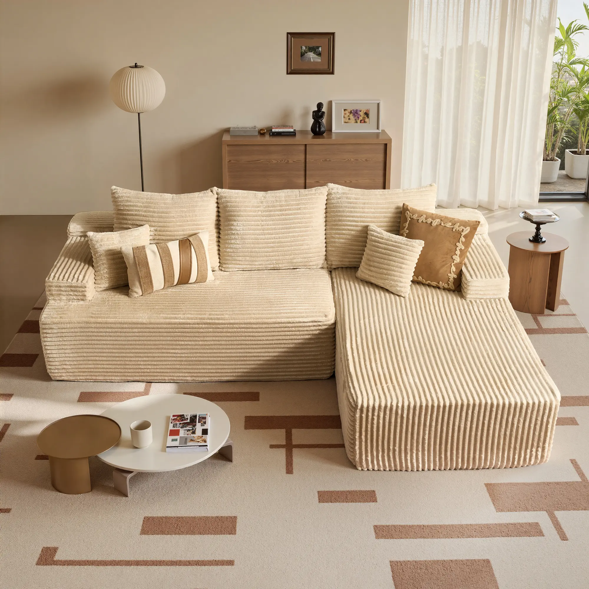 96" Beige Plush | Right Chaise NO Ottoman