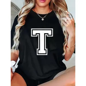 100% Cotton Letter T Name Initial Varsity Alphabet Monogram T-Shirt